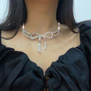 Bow Rhinestone Choker 1 Pc - Silver - One Size