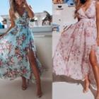 Floral Print Sleeveless Slit Maxi A-line Dress