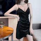 V-neck Ruched Spaghetti-strap Dress