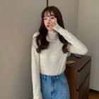 Long-sleeve Lace Trim Turtleneck T-shirt