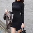 Long-sleeve Mock-neck Mini Bodycon Dress