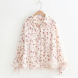 Bell-sleeve Floral Blouse White - One Size