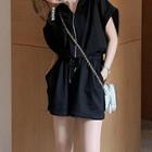 Short-sleeve Zip Wide-leg Hooded Playsuit