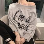 Off-shoulder Letter Sequined Pullover Gray - One Size