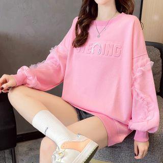 Oversize Long-sleeve Mesh Panel Lettering Sweatshirt