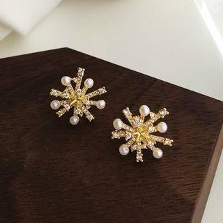 Rhinestone Faux Pearl Firework Earring 1 Pair - Silver - One Size