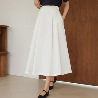 Tab-waist Pintuck Long Skirt