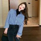 Mock Two-piece Striped Long-sleeve Shirt As Figure - One Size