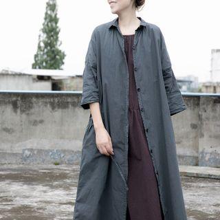 Elbow-sleeve Long Shirt Dark Gray - One Size