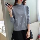 Mock-neck Flake Embroidery Sweater