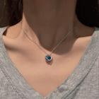 Heart Faux Crystal Pendant Necklace X255 - Silver & Blue - One Size