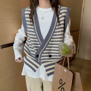 V-neck Striped Knit Vest Tank Top