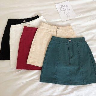 Plain High-waist Denim A-line Skirt