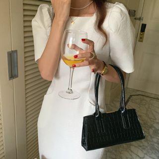 Short-sleeve Square-neck Midi Sheath Dress White - One Size