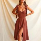 Bow Accent Side-slit Midi A-line Dress