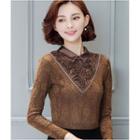 Rosette Panel Lace Long-sleeve Top