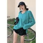 Cutout-sleeve Hooded Light T-shirt / Drawstring-side Cotton Shorts