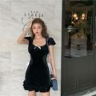Cap-sleeve Velvet Mini Dress Black - One Size