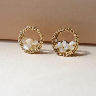 Shell Flower Alloy Hoop Earring 1 Pair - Silver - One Size