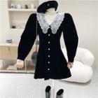 Long-sleeve Lace Button-up Mini Dress