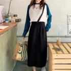 Raglan Knit Top / One-shoulder Midi Straight-fit Jumper Skirt