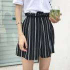 Striped Paperbag-waist Shorts