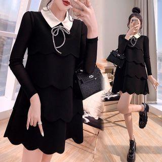 Set: Collared Blouse + Ruffled Pinafore Dress