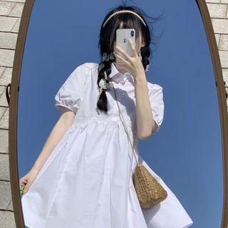 Puff-sleeve Mini A-line Shirtdress White - One Size
