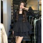 Long-sleeve Bow Back Mini A-line Dress Black - One Size