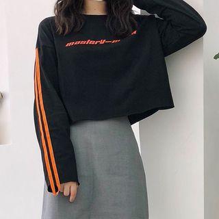 Contrast Trim Long-sleeve Lettering T-shirt