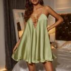 Spaghetti Strap Rhinestone Mini Smock Dress