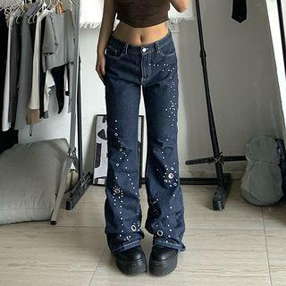 Low Rise Grommet Wide Leg Jeans