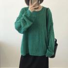 Cable-knit Sweater Dark Green - One Size