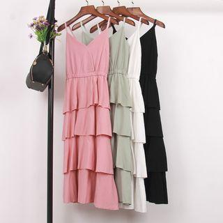 V-neck Spaghetti Strap Midi Layered Dress