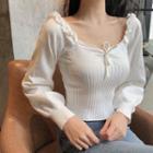 Long-sleeve Off-shoulder Knit Top White - One Size