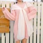 Bow-front V-neck Sweater Pink - One Size