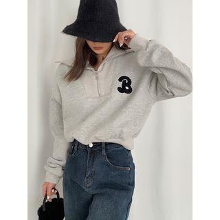 Zipper High-neck Embroidered Loose-fit Pullover