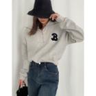 Zipper High-neck Embroidered Loose-fit Pullover