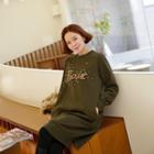 Paris Appliqu  Sweatshirt Dress Khaki - One Size