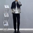 Gradient Denim Jacket / Short-sleeve Lettering T-shirt / Plain Slim-fit Pants