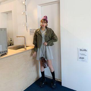 Bell-cuff Fray-hem Cropped Jacket