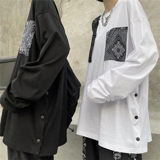 Couple Matching Long-sleeve Print Panel T-shirt