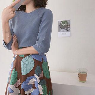 3/4-sleeve Textured Knit Top