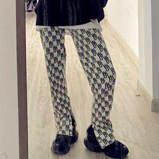 Lettering Print Straight Leg Knit Pants