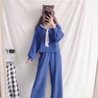 Sailor Collar Blouse / Contrast Trim Wide-leg Pants