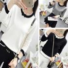 Contrast Trim Bow Accent Long Sleeve Knit Top