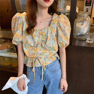 Floral Printed Drawstring Top