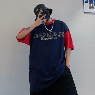 Crewneck Two Tone Printed Letter Oversize Top