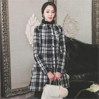 Faux-fur Trim Plaid Coat