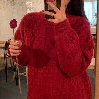Plain Cable Knitted Sweater Red - One Size
